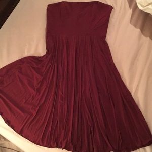 BCBG strapless maroon dress.